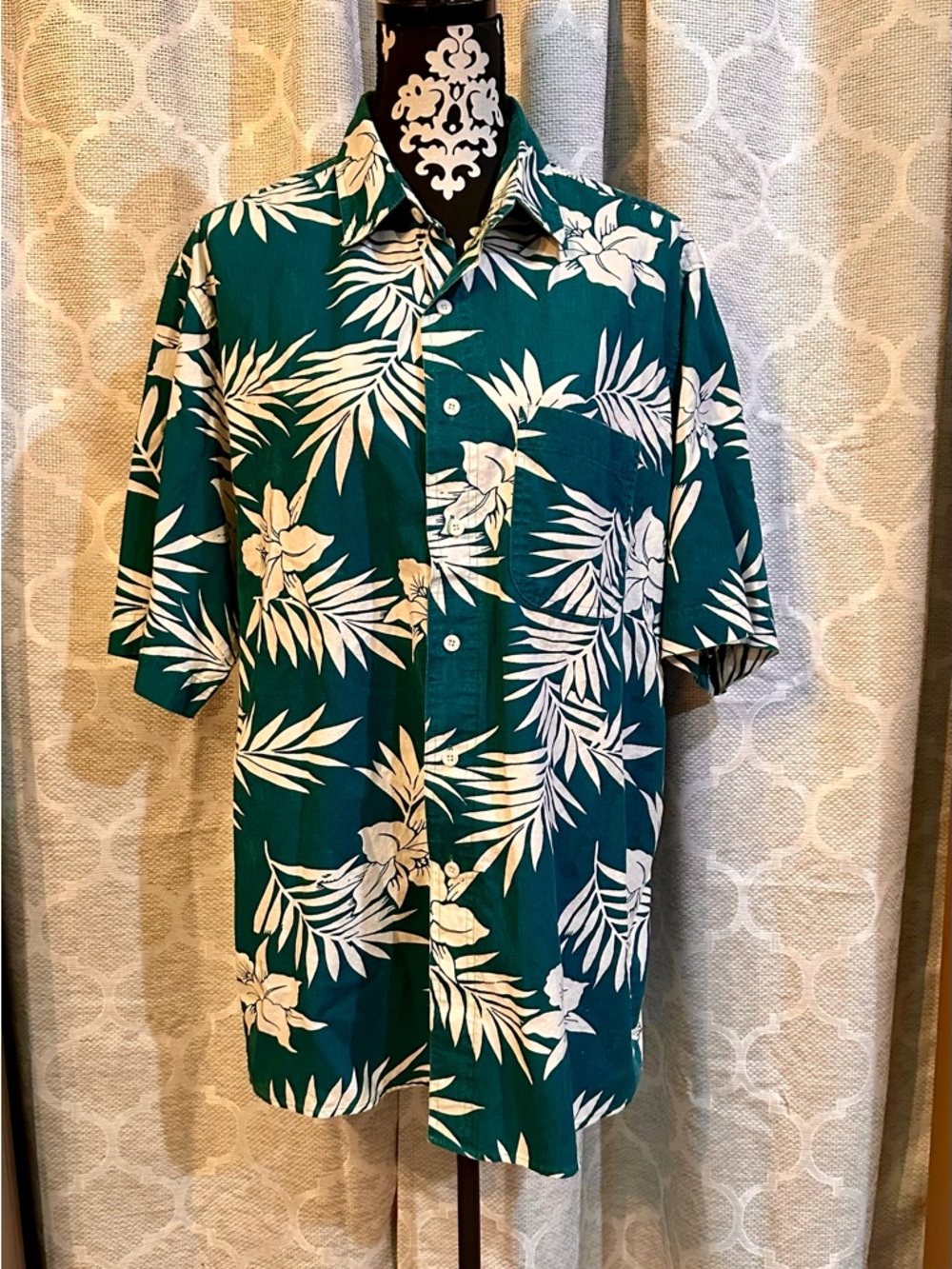 Y2K Impact Men's Teal Hawaiian Floral Short-Sleeve Shirt size XL